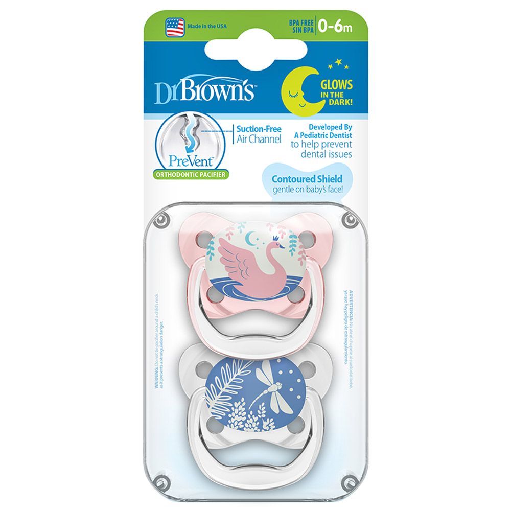 Dr. Brown's - Glow In The Dark Butterfly Shield Soother - Pink - 2pcs