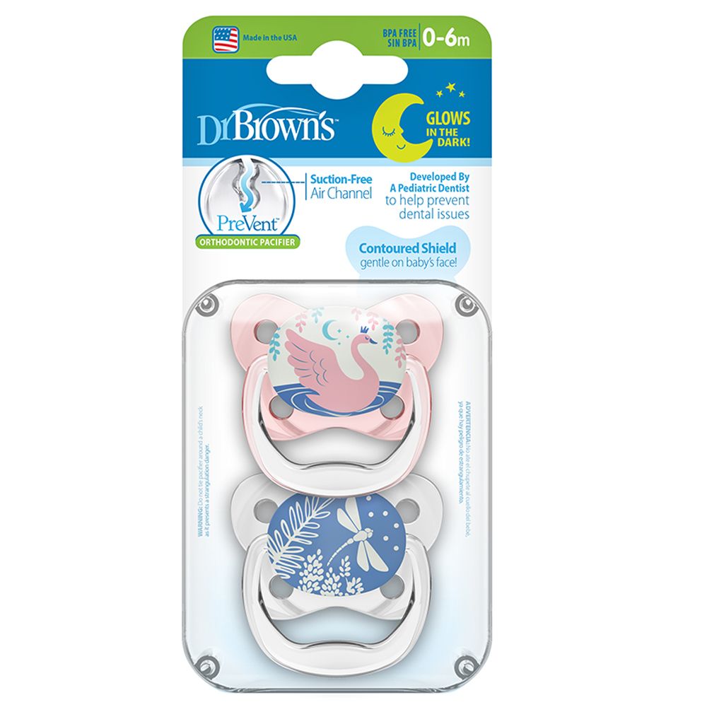 Dr. Brown's - Glow In The Dark Pacifier 0-6M 2pcs - Pink