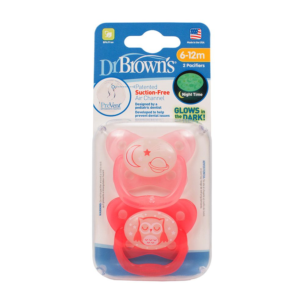 Dr. Brown's - Glow In The Dark Pacifier 6-18M 2pcs - Pink