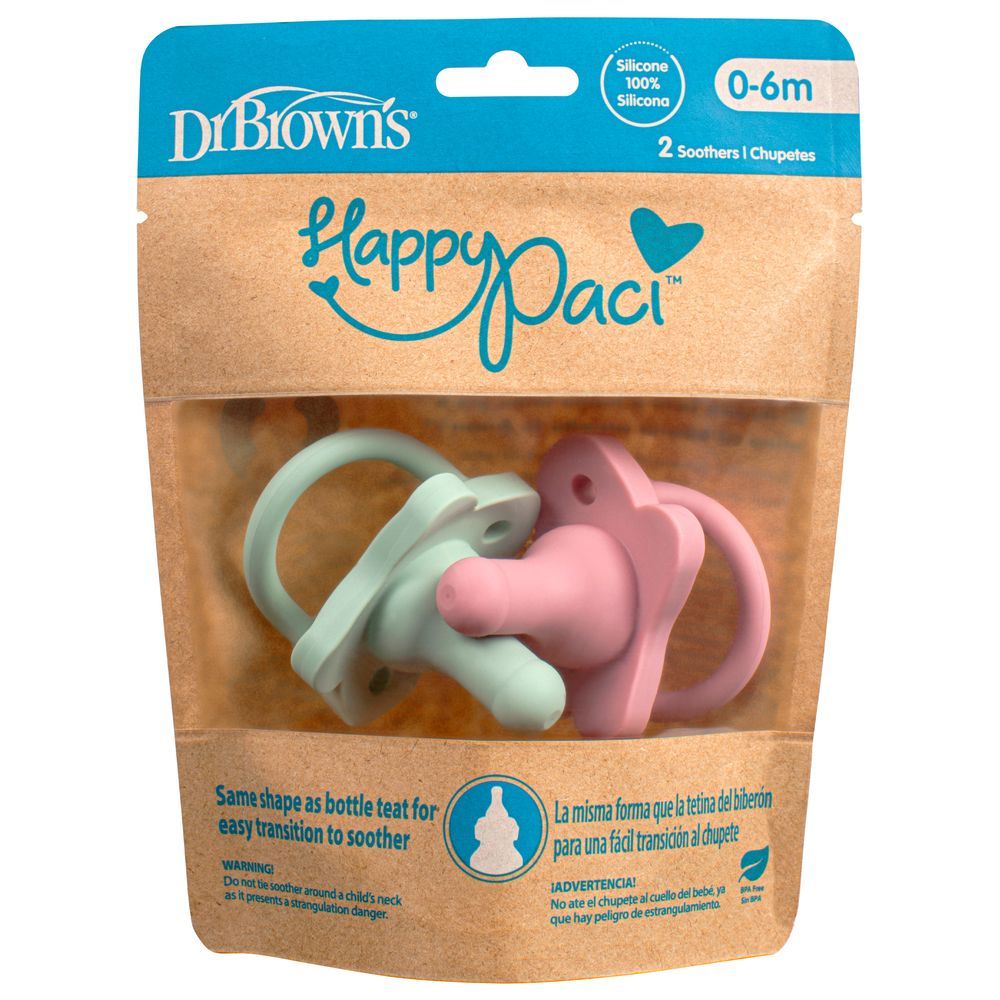 Dr. Brown's - HappyPaci Silicone Soother - Pack of 2 - Pink/Green