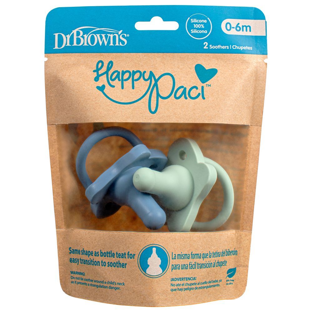 Dr. Brown's - HappyPaci Silicone Soother - Pack of 2 - Blue/Green