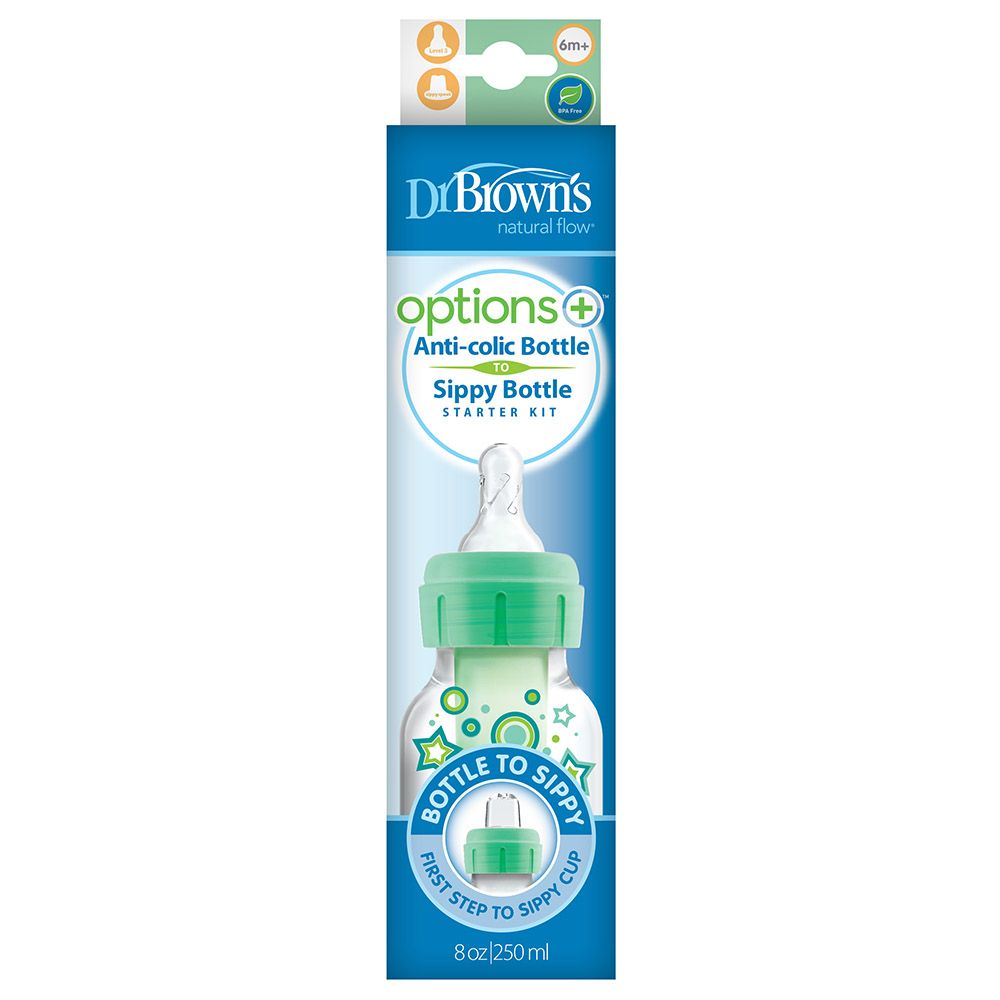 Dr. Brown's - Anti-colic Bottle To Sippy Bottle Starter Kit 250ml - Green