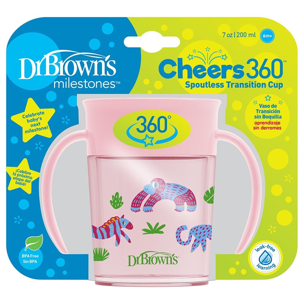 Dr. Brown's - Smooth Wall Cheers 360 Cup w/ Handles - 200ml - Pink Deco