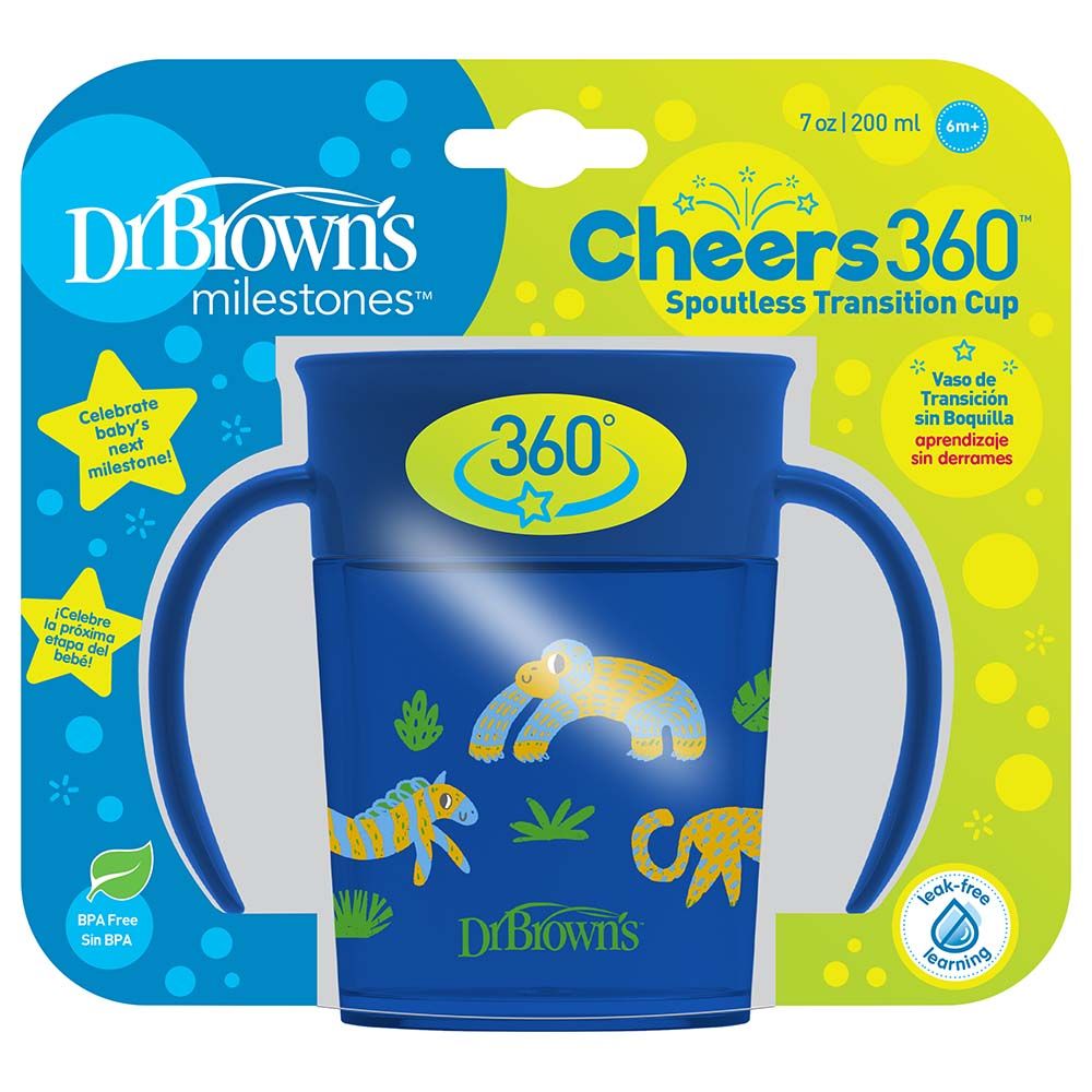 Dr. Brown's - Smooth Wall Cheers 360 Cup w/ Handles - 200ml - Blue Deco