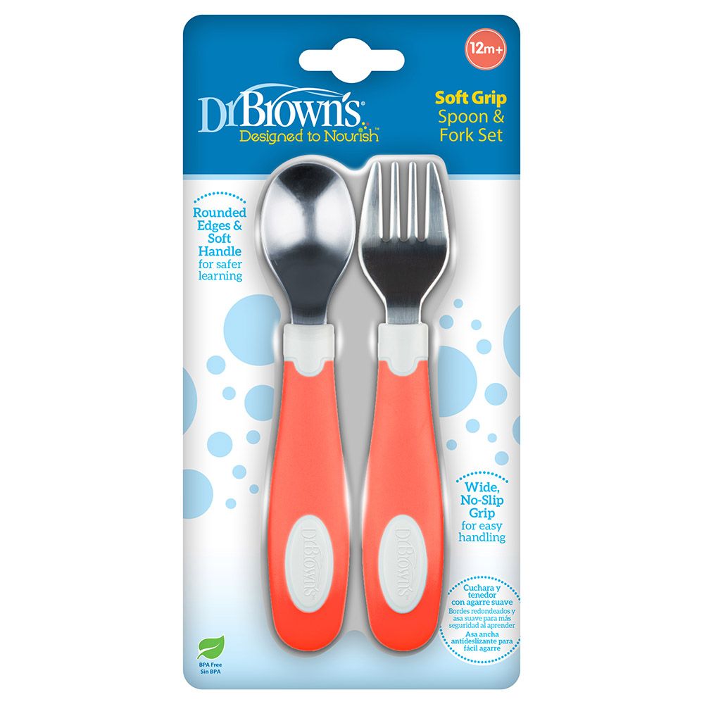 Dr. Brown's - Soft Grip Spoon & Fork Set - Coral 