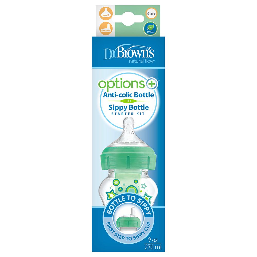 Dr. Brown's - Anti-colic Bottle To Sippy Bottle Starter Kit 270ml - Green