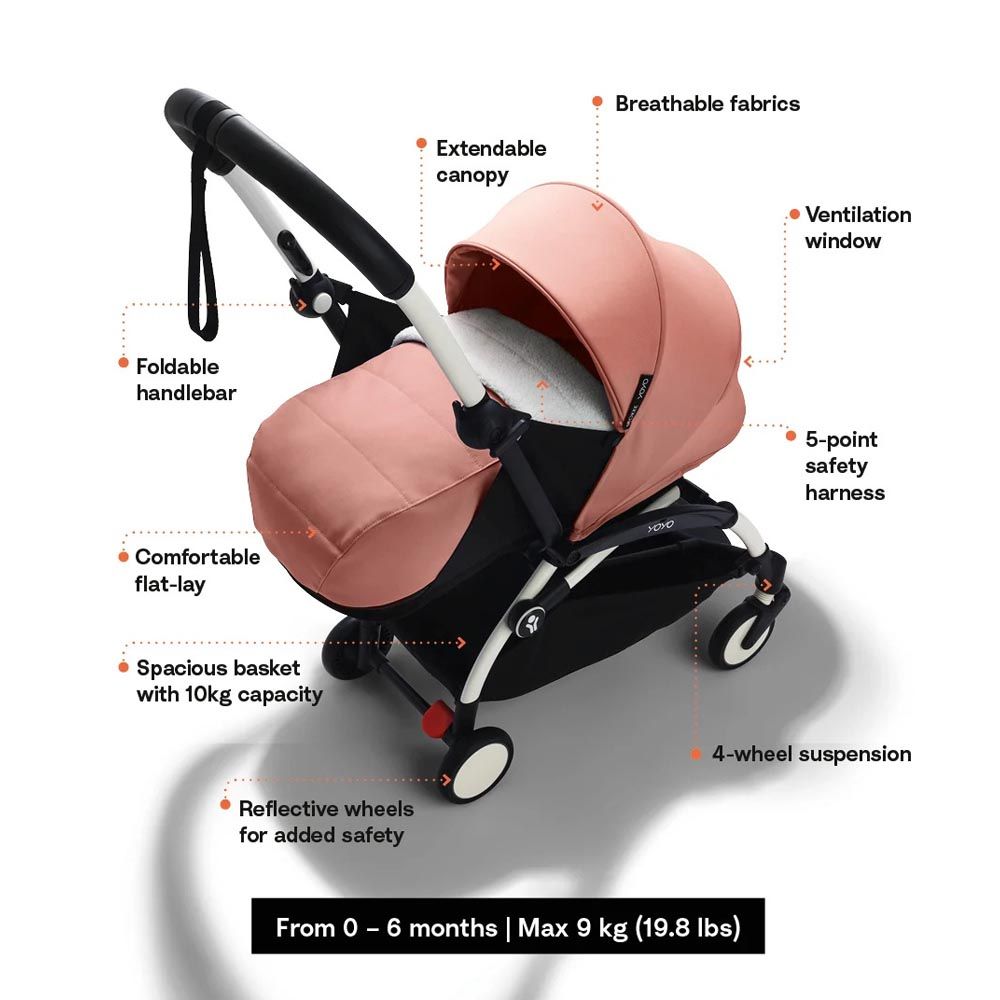 Stokke - YOYO 3 Black/White Frame With 0+ Newborn Pack Stroller - Black/Taupe