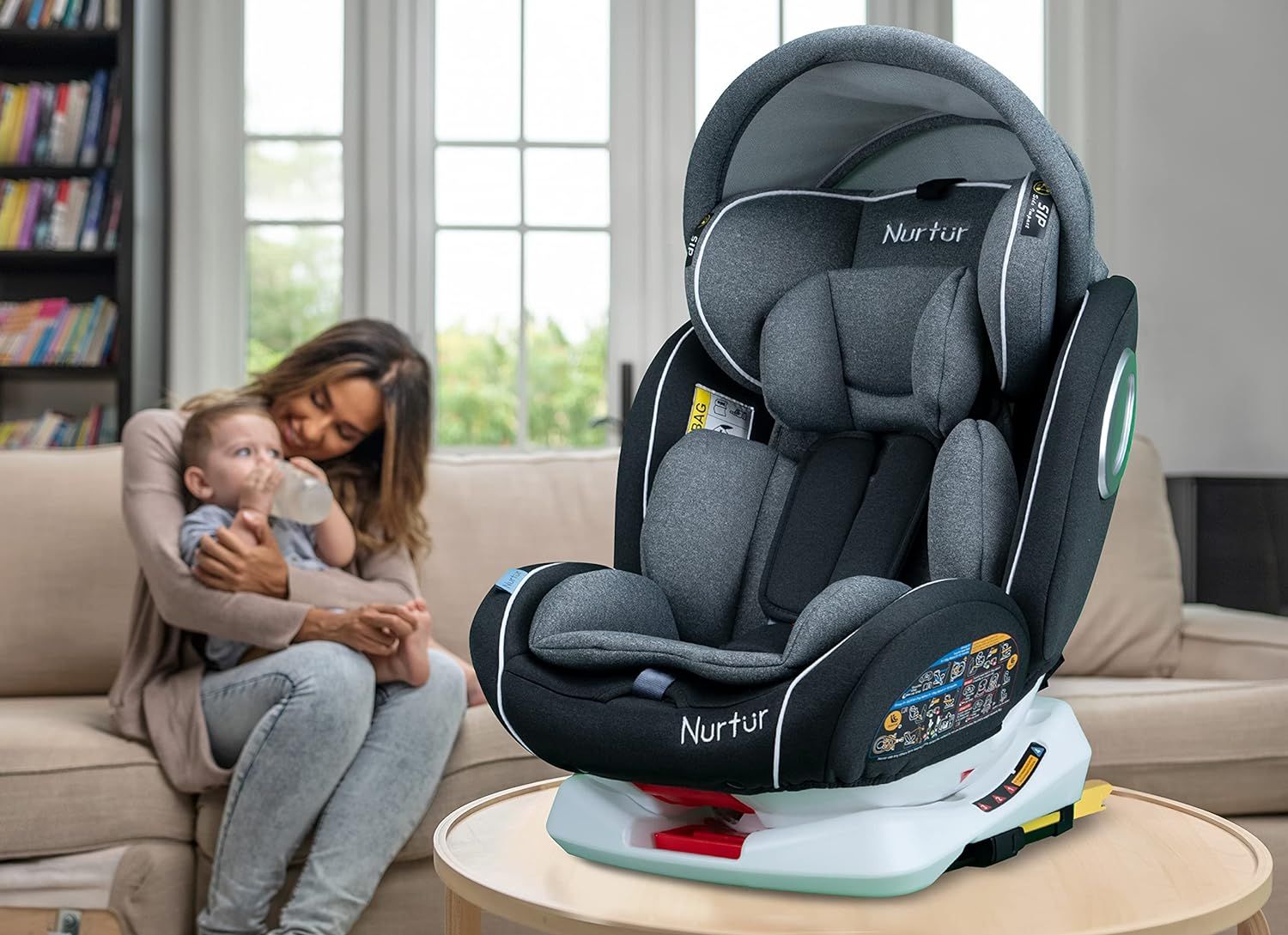 Nurtur - 4-In-1 Ultra Baby Car Seat Isofix 9 w/ Canopy - Shiny Grey