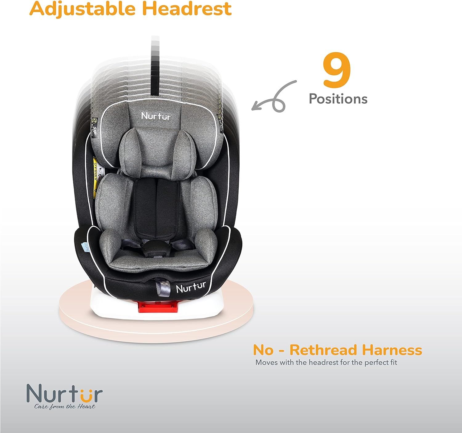 Nurtur - 4-In-1 Ultra Baby Car Seat Isofix 9 w/ Canopy - Shiny Grey