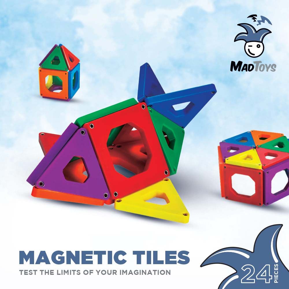 Mad Toys - Magnetic Square & Triangle Shaped Tiles - 24pcs