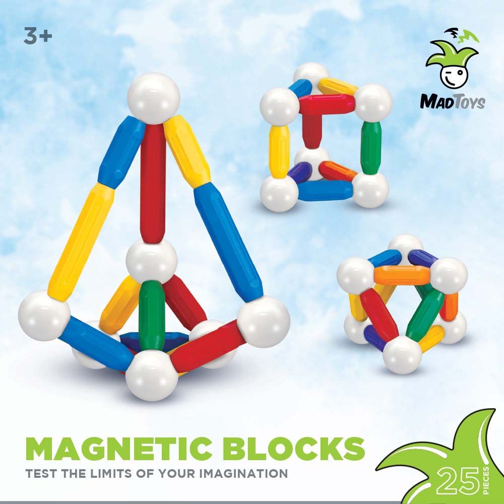 Mad Toys - Magnetic Blocks & Sticks Construction Set - 25pcs