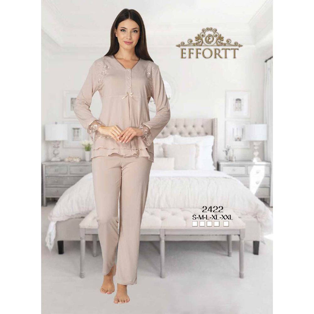 Mini Plum - Lace Maternity Pajamas Set - Beige