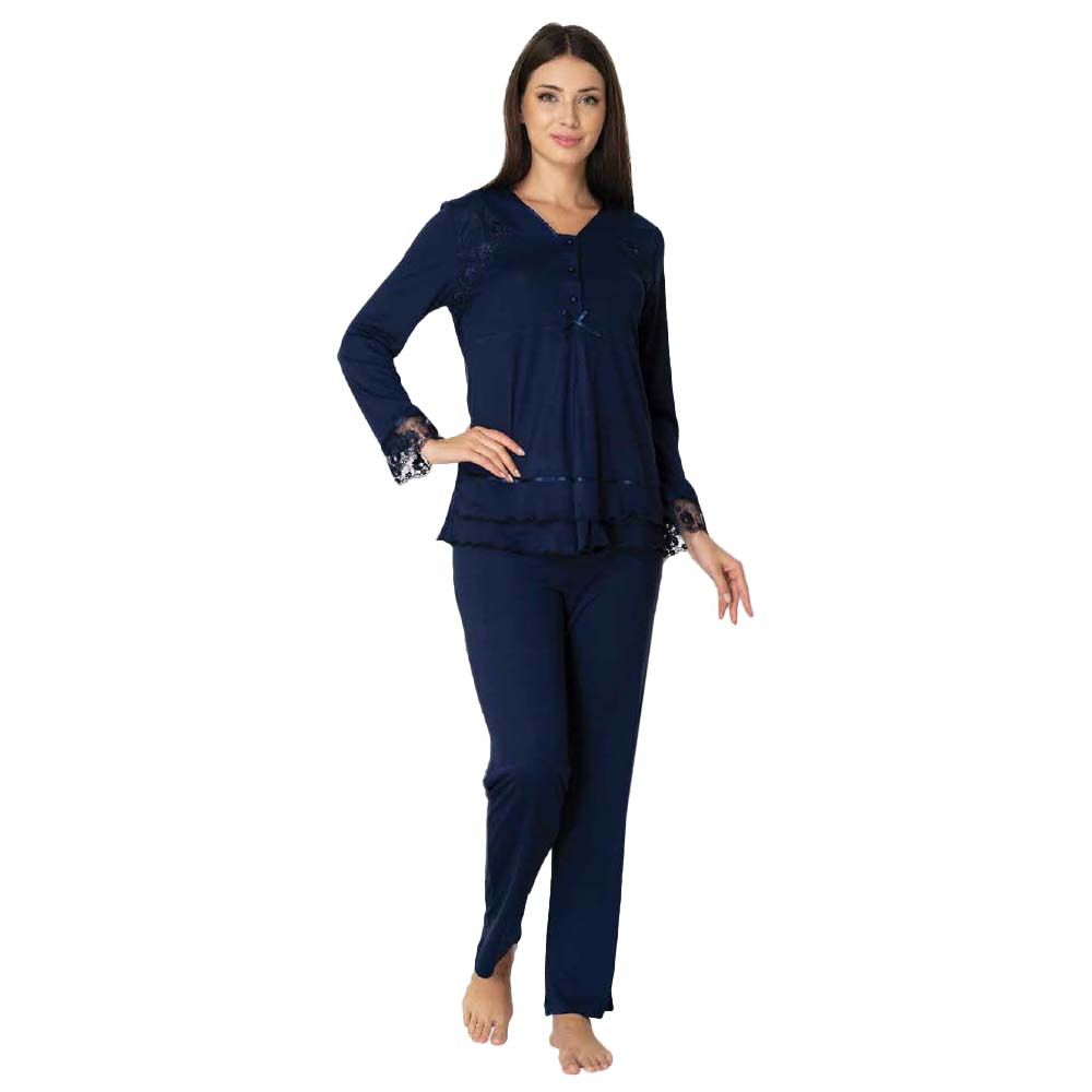 Mini Plum - Lace Maternity Pajamas Set - Navy