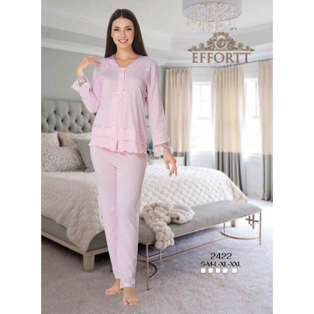 Mini Plum - Lace Maternity Pajamas Set - Pink