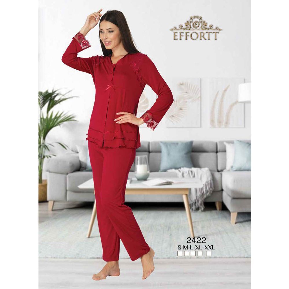 Mini Plum - Lace Maternity Pajamas Set - Red