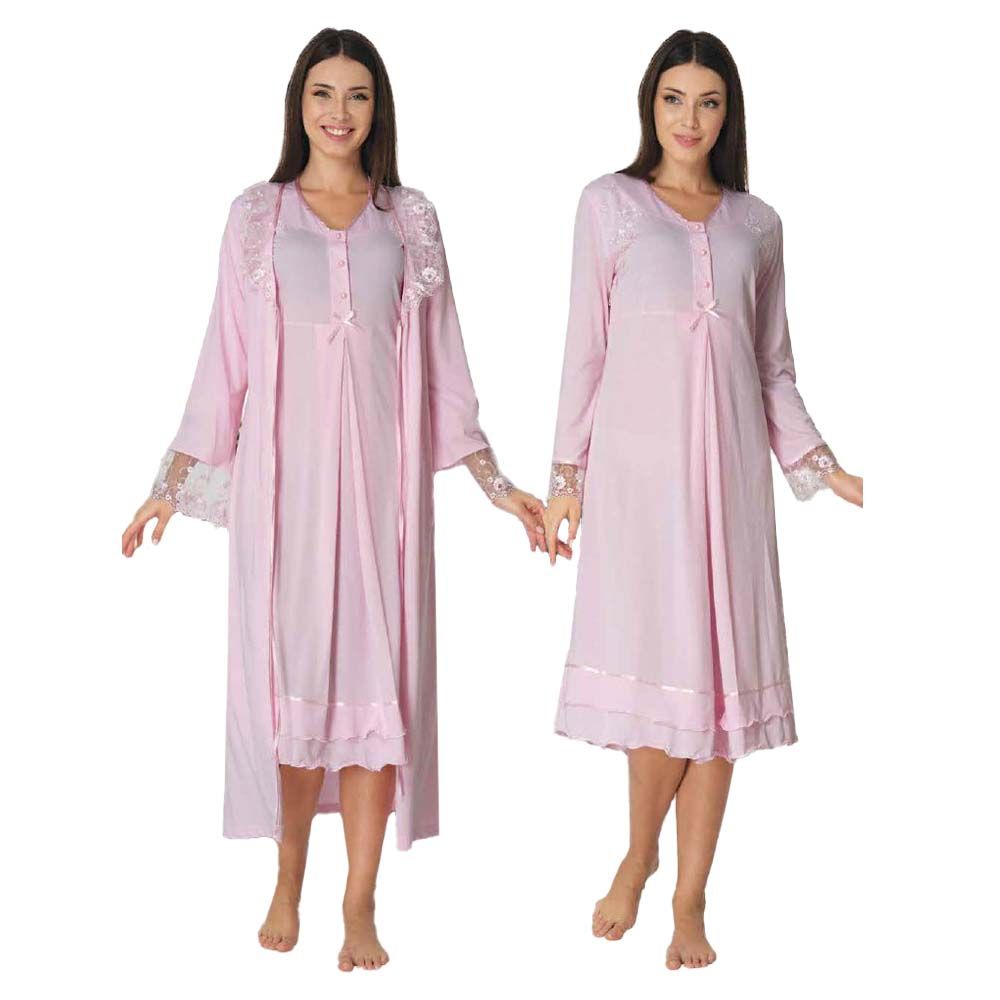 Mini Plum - 2pc-set - Lace Maternity Nightwear - Pink