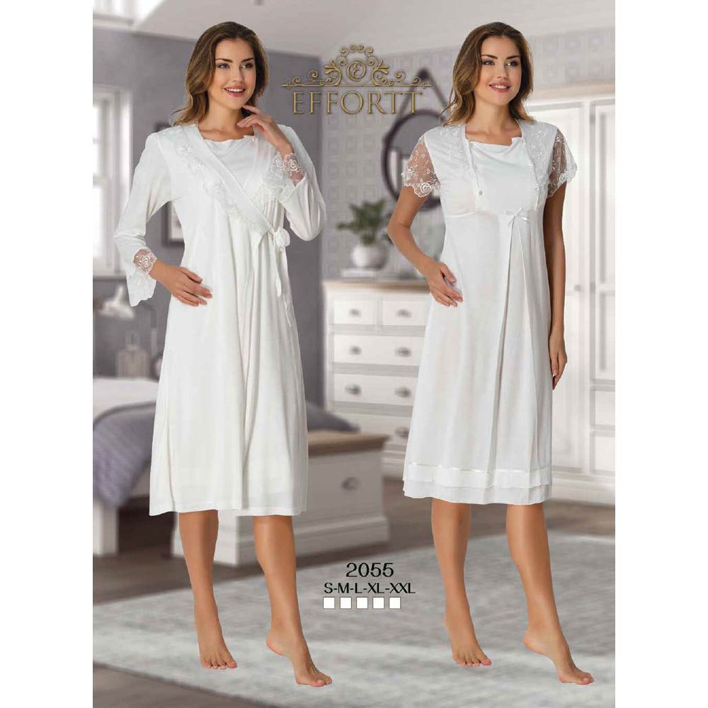 Mini Plum - 2pc-set - Lace Maternity Nightwear w/ Robe - White