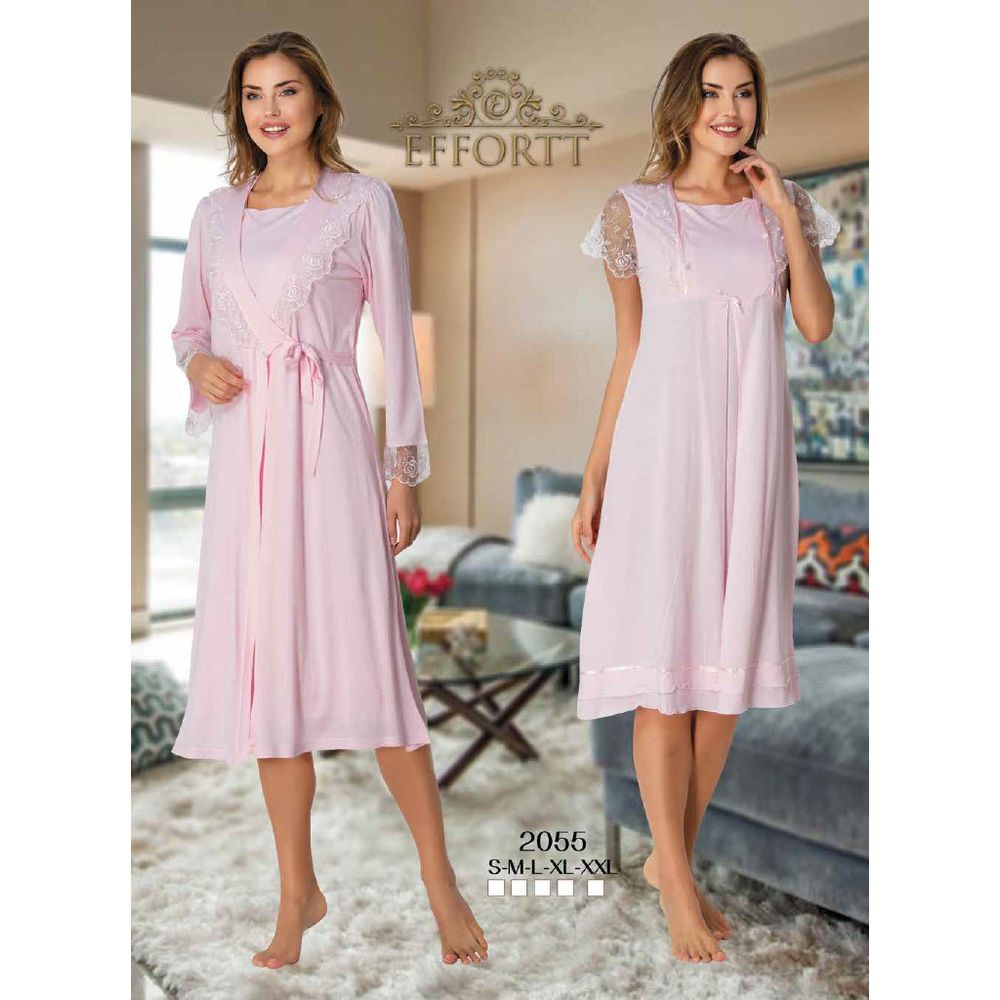 Mini Plum - 2pc-set - Lace Maternity Nightwear w/ Robe - Pink