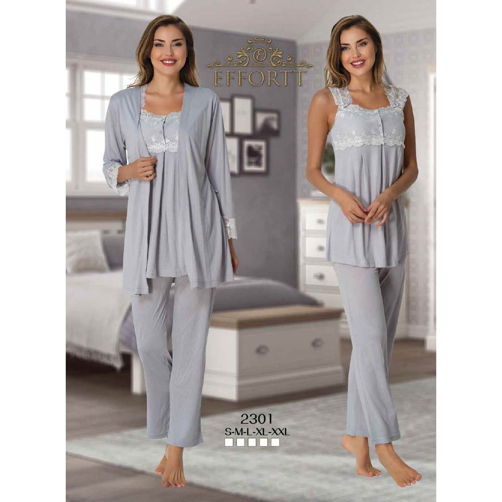 Mini Plum - 3pc-set - Lace Maternity Pajama Set - Grey