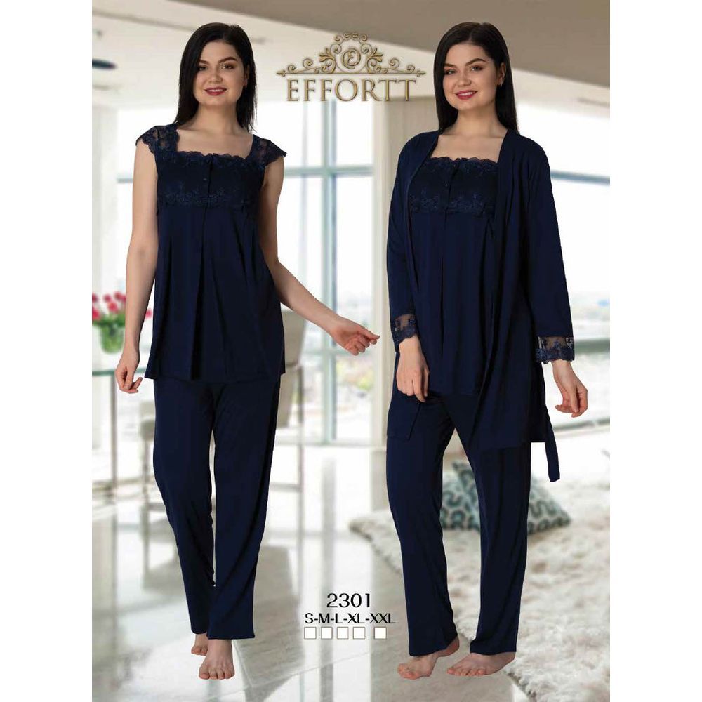 Mini Plum - 3pc-set - Lace Maternity Pajama Set - Navy