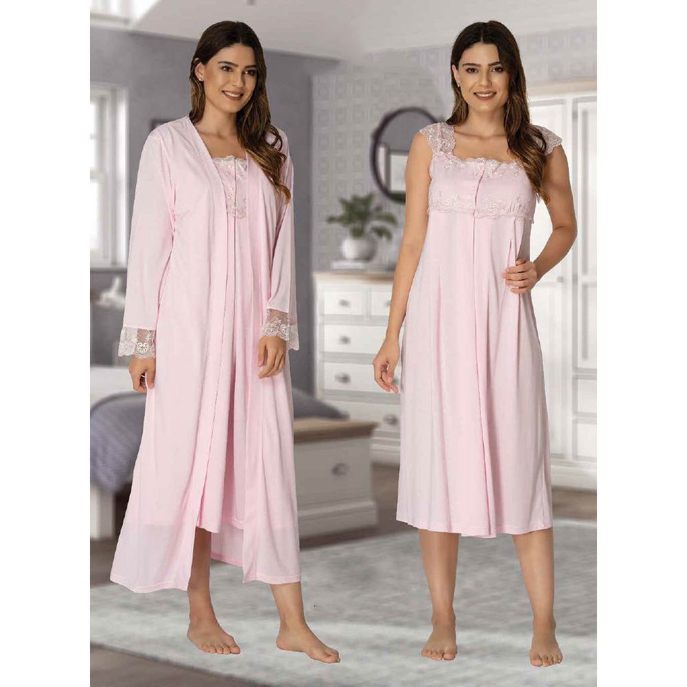 Mini Plum - 2pc-set - Maternity Nightie w/ Robe - Pink