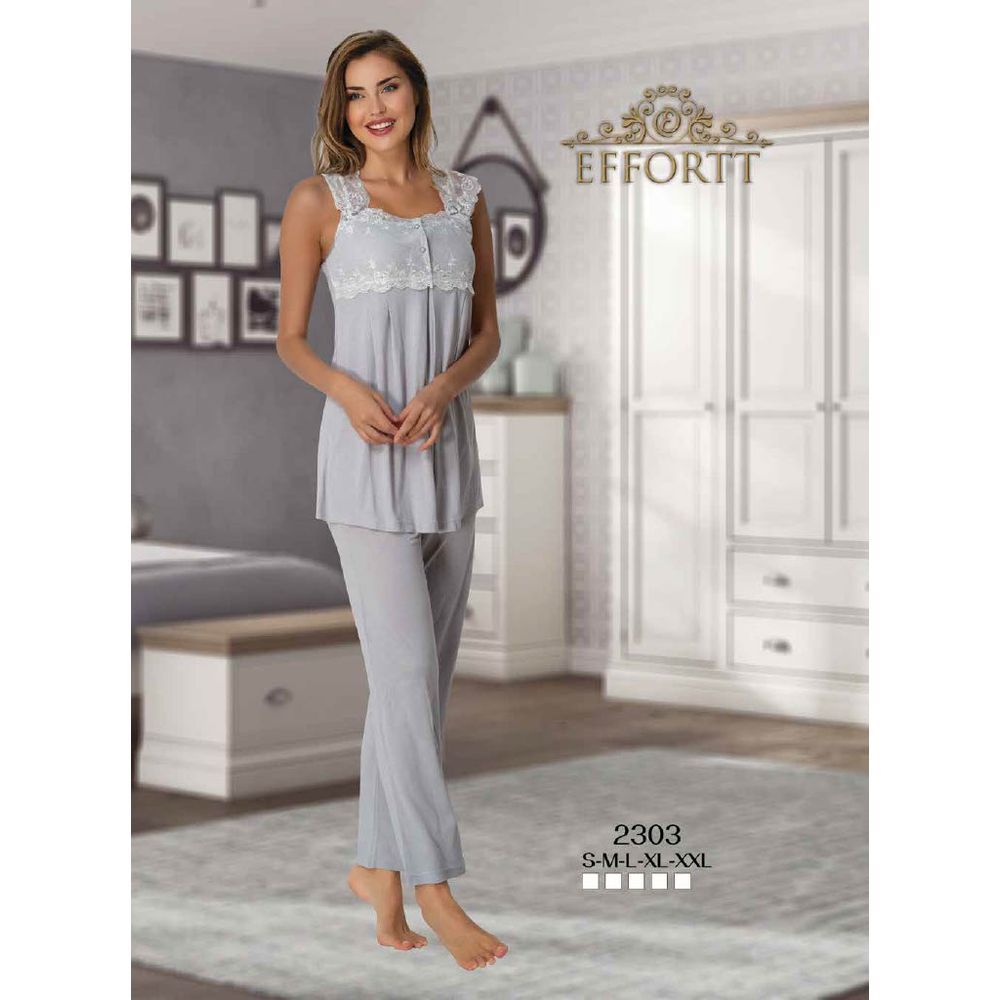 Mini Plum - Lace Sleeveless Maternity Pajamas Set - Grey