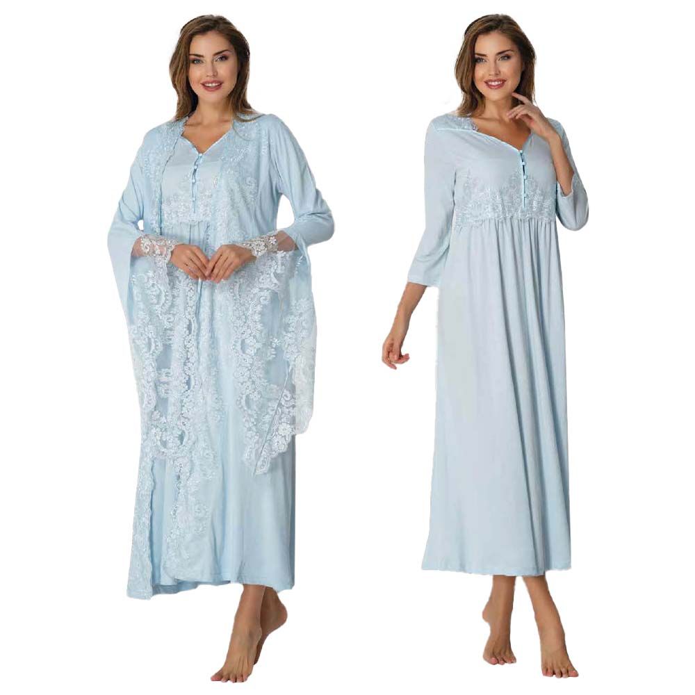 Mini Plum - 2pc-set - Lace Maternity Nightie Set - Blue