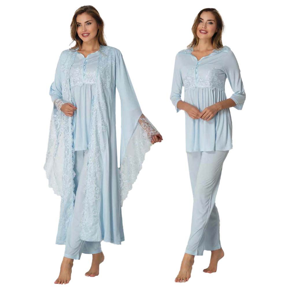 Mini Plum - 3pc-set - Lace Maternity PJ Set & Robe - Blue