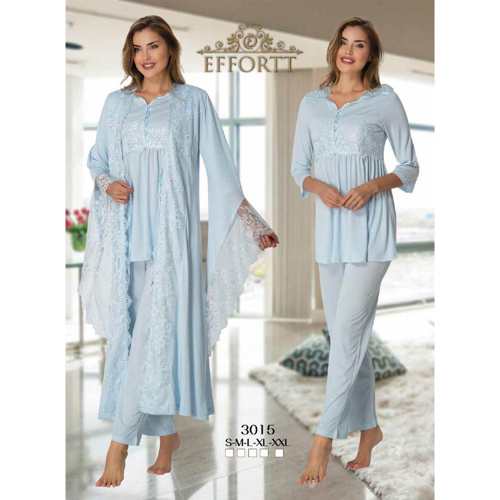 Mini Plum - 3pc-set - Lace Maternity PJ Set & Robe - Blue