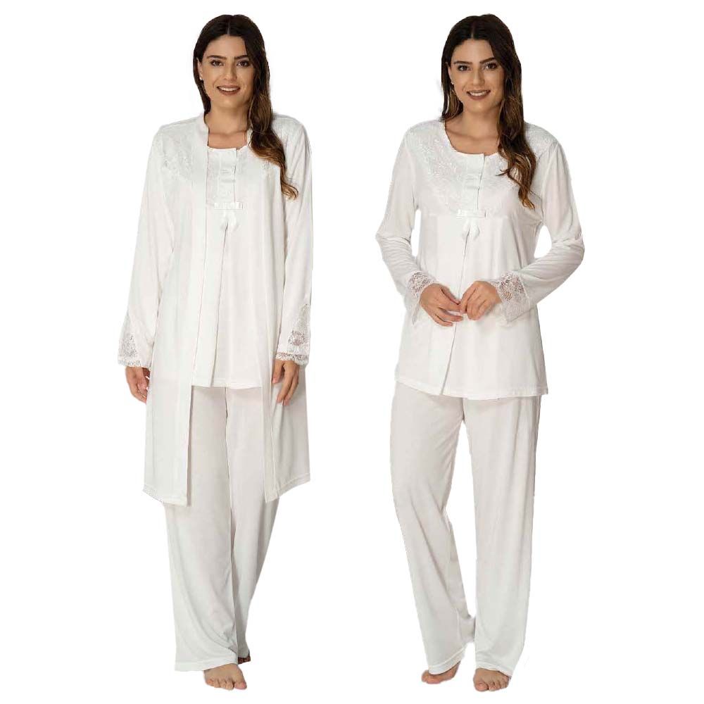 Mini Plum - 3pc-set - Lace Maternity PJ Set - White