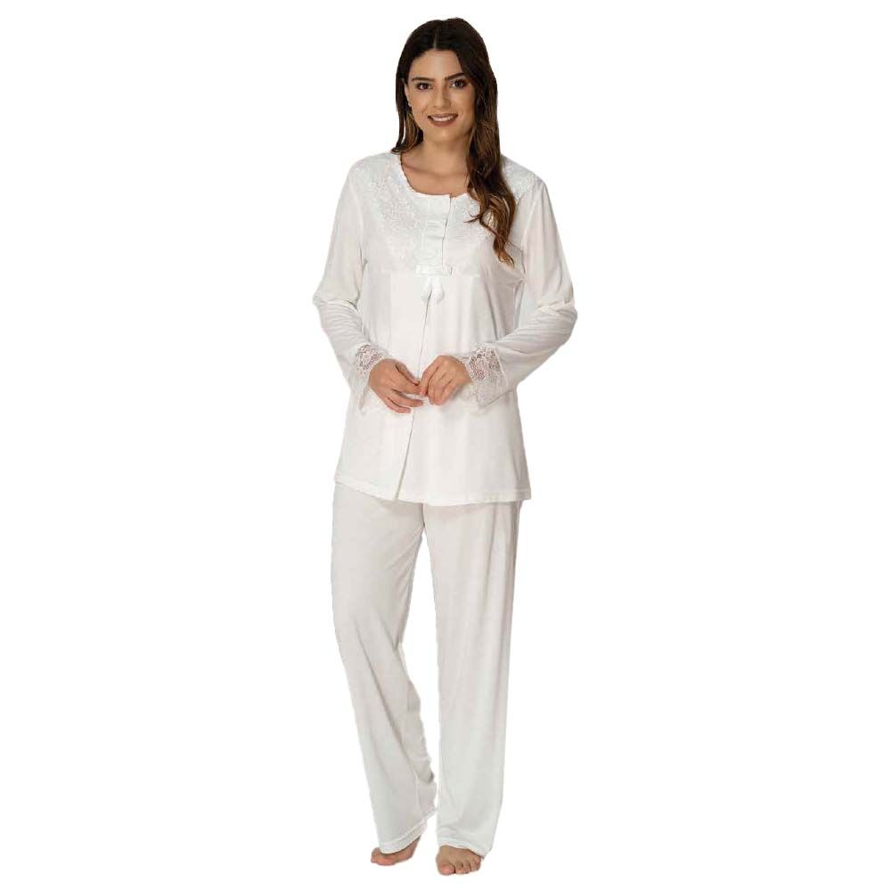 Mini Plum - 3pc-set - Lace Maternity PJ Set - White