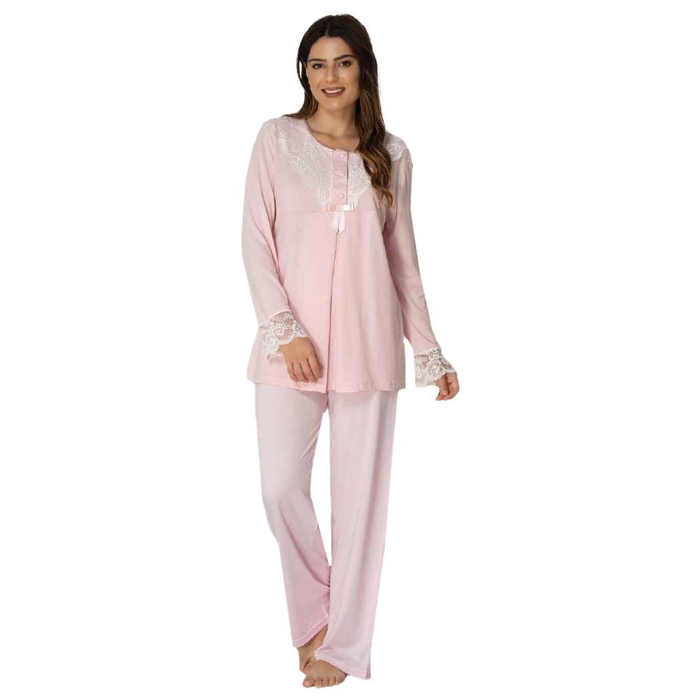 Mini Plum - 3pc-set - Lace Maternity PJ Set - Pink