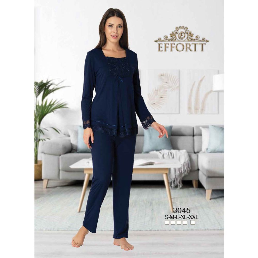 Mini Plum - Lace Detail Maternity Pajamas Set - Navy