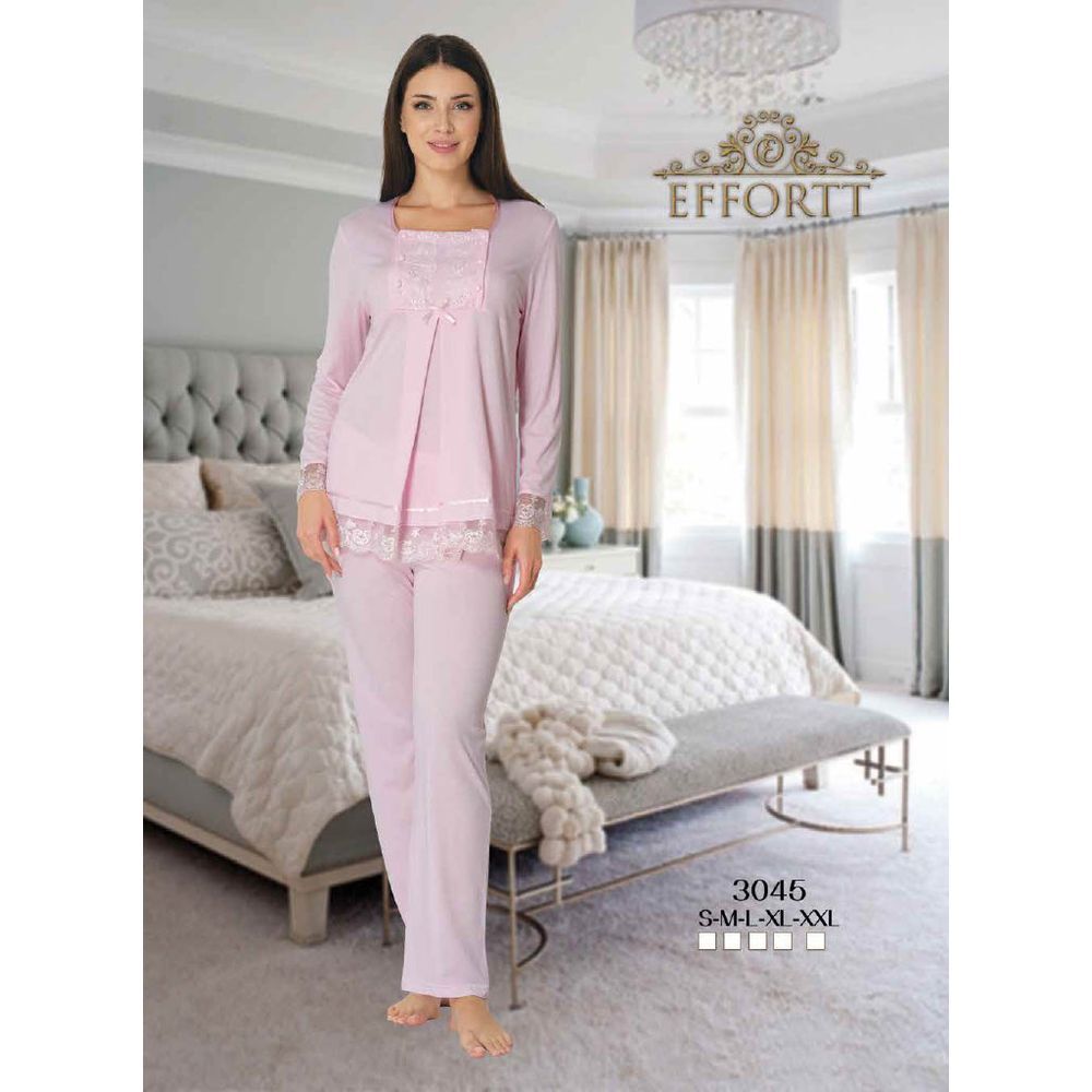 Mini Plum - Lace Detail Maternity Pajamas Set - Pink