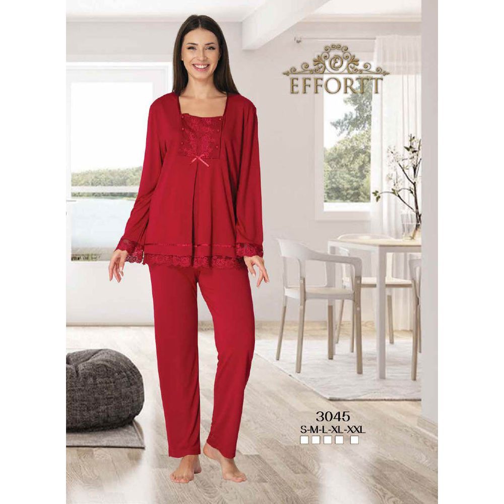 Mini Plum - Lace Detail Maternity Pajamas Set - Red