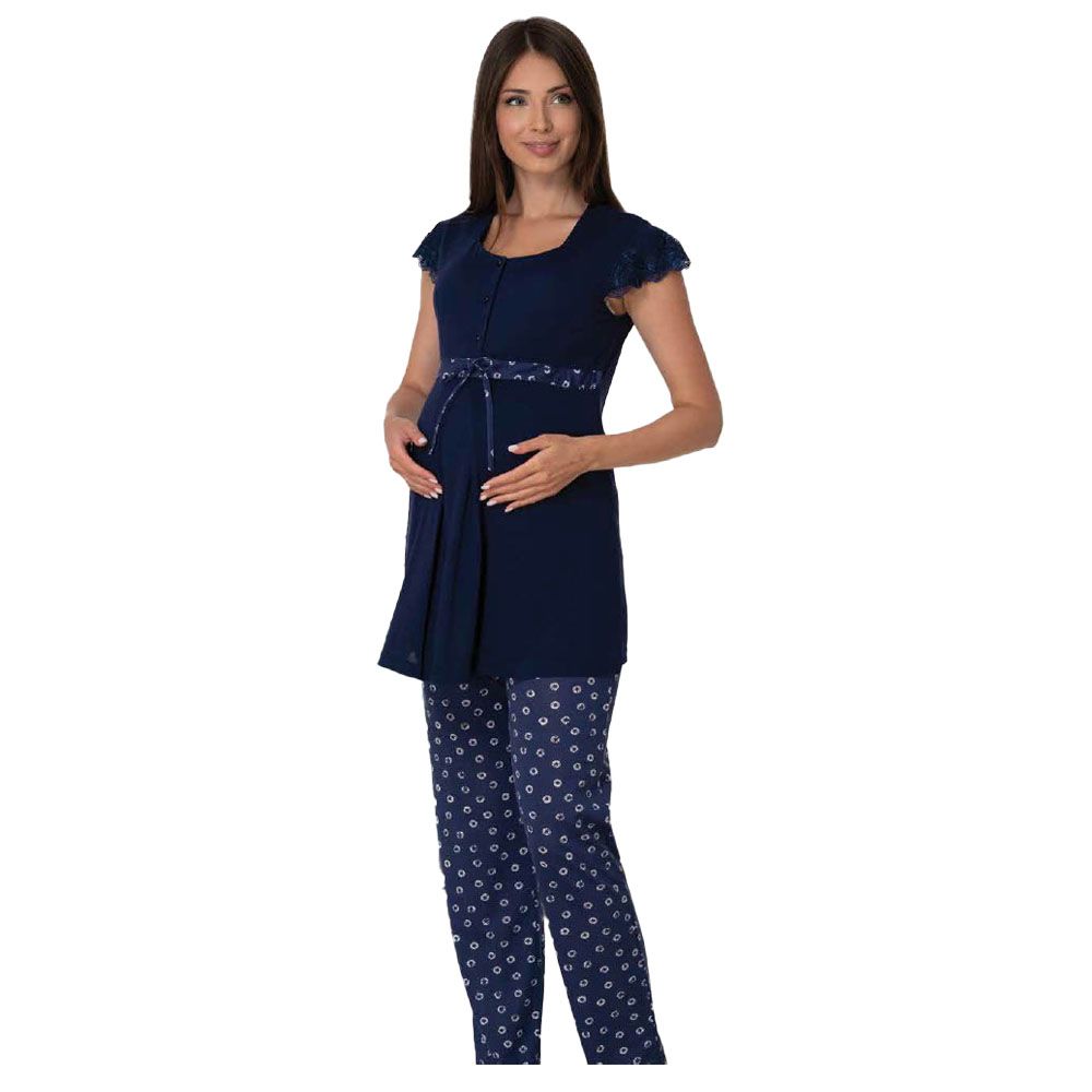 Mini Plum - Soft Maternity Pajamas - Navy