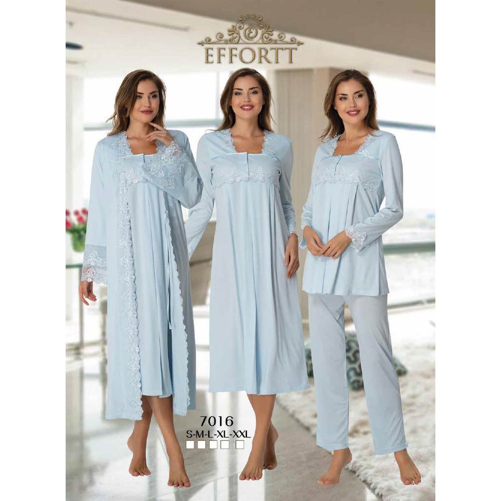 Mini Plum - 4pc-set - Maternity Nightwear w/ Lace Detail - Blue