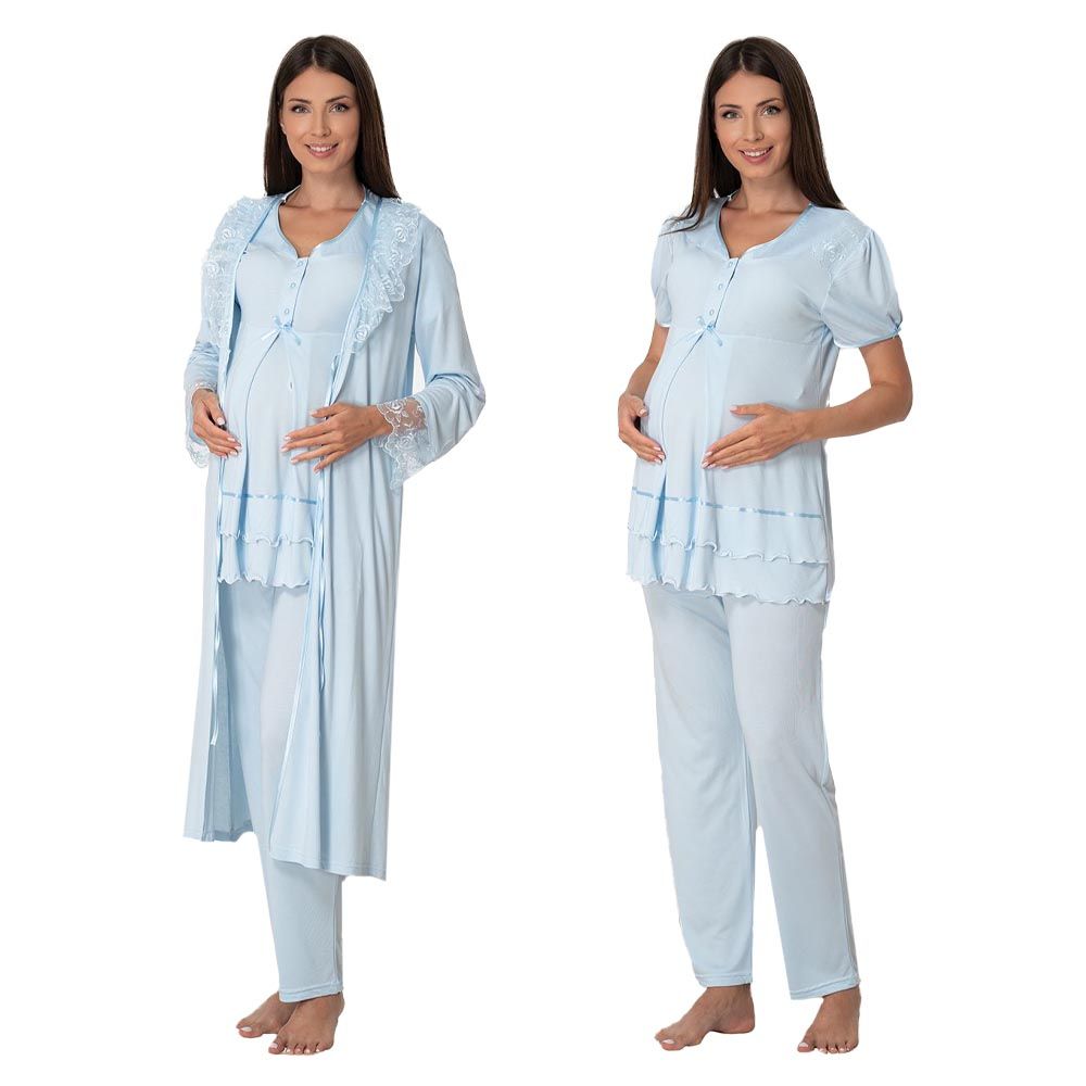 Mini Plum - 3pc-set - Lace Maternity Pajamas - Blue