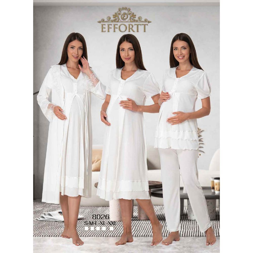 Mini Plum - 4pc-set - Maternity Nightwear & Robe - White