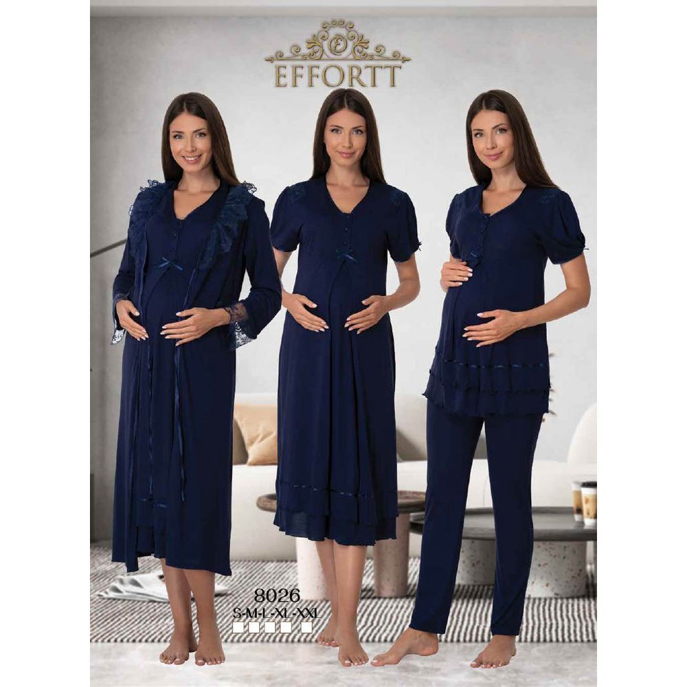 Mini Plum - 4pc-set - Maternity Nightwear & Robe - Navy