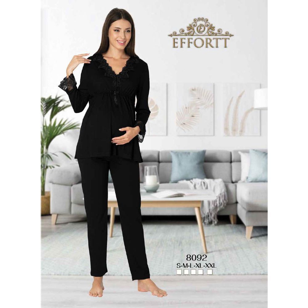 Mini Plum - Lace Maternity Pajamas Set - Black