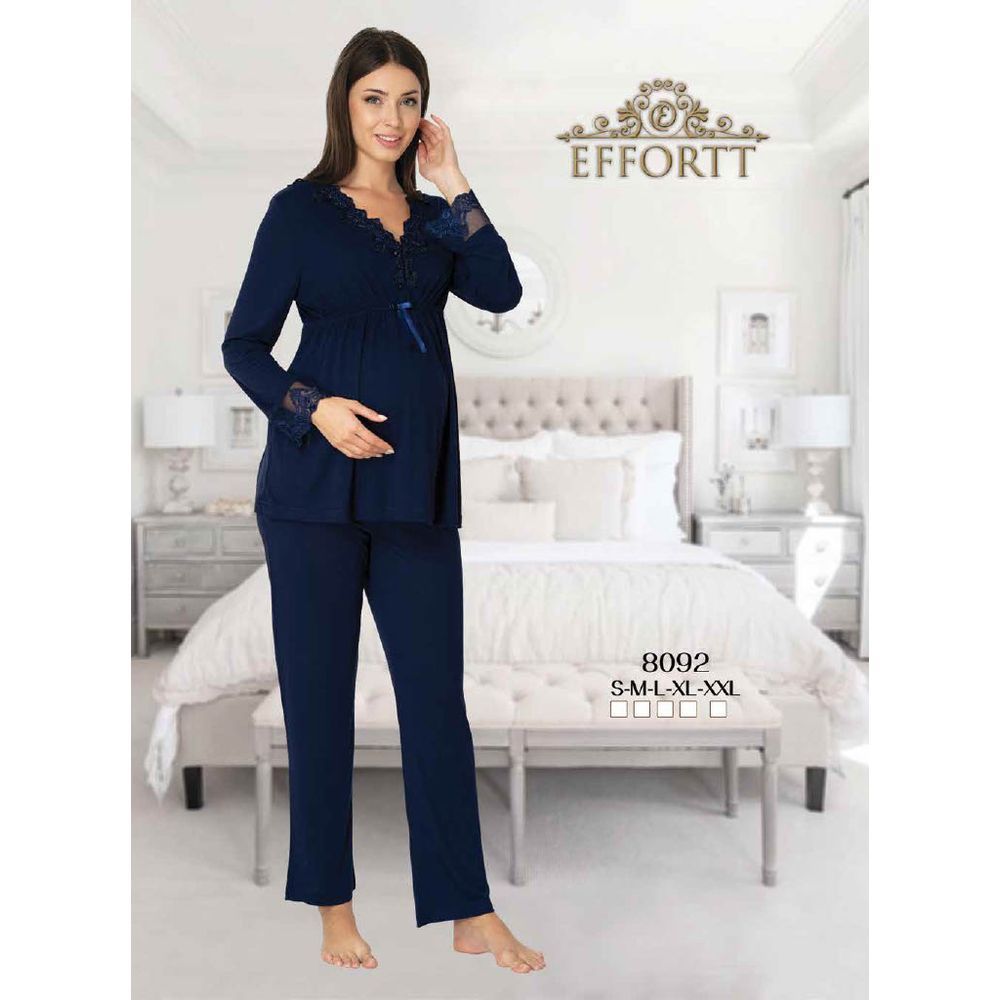 Mini Plum - Maternity Pajamas Set w/ Lace Details - Navy