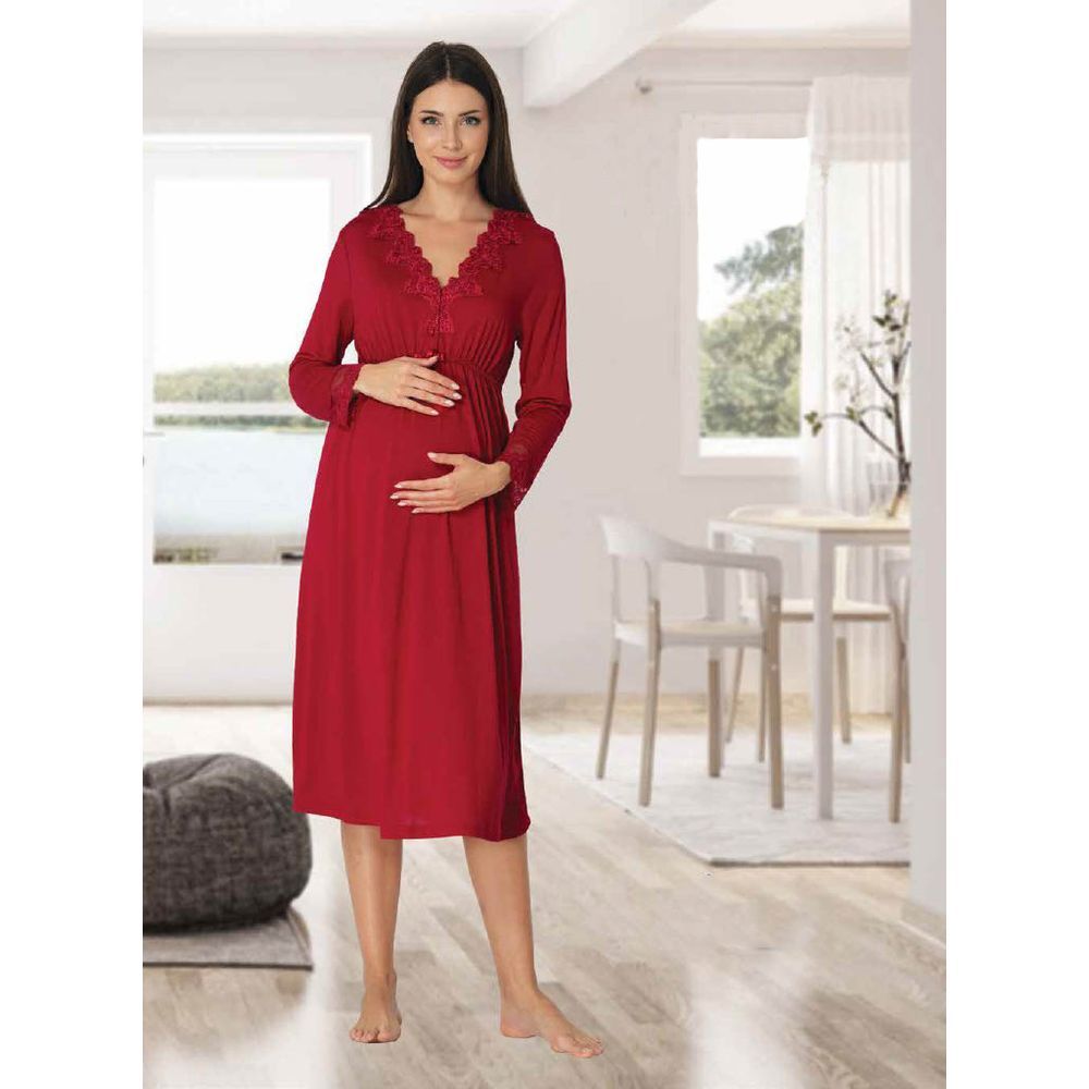 Mini Plum - Lace Maternity Nightie - Red