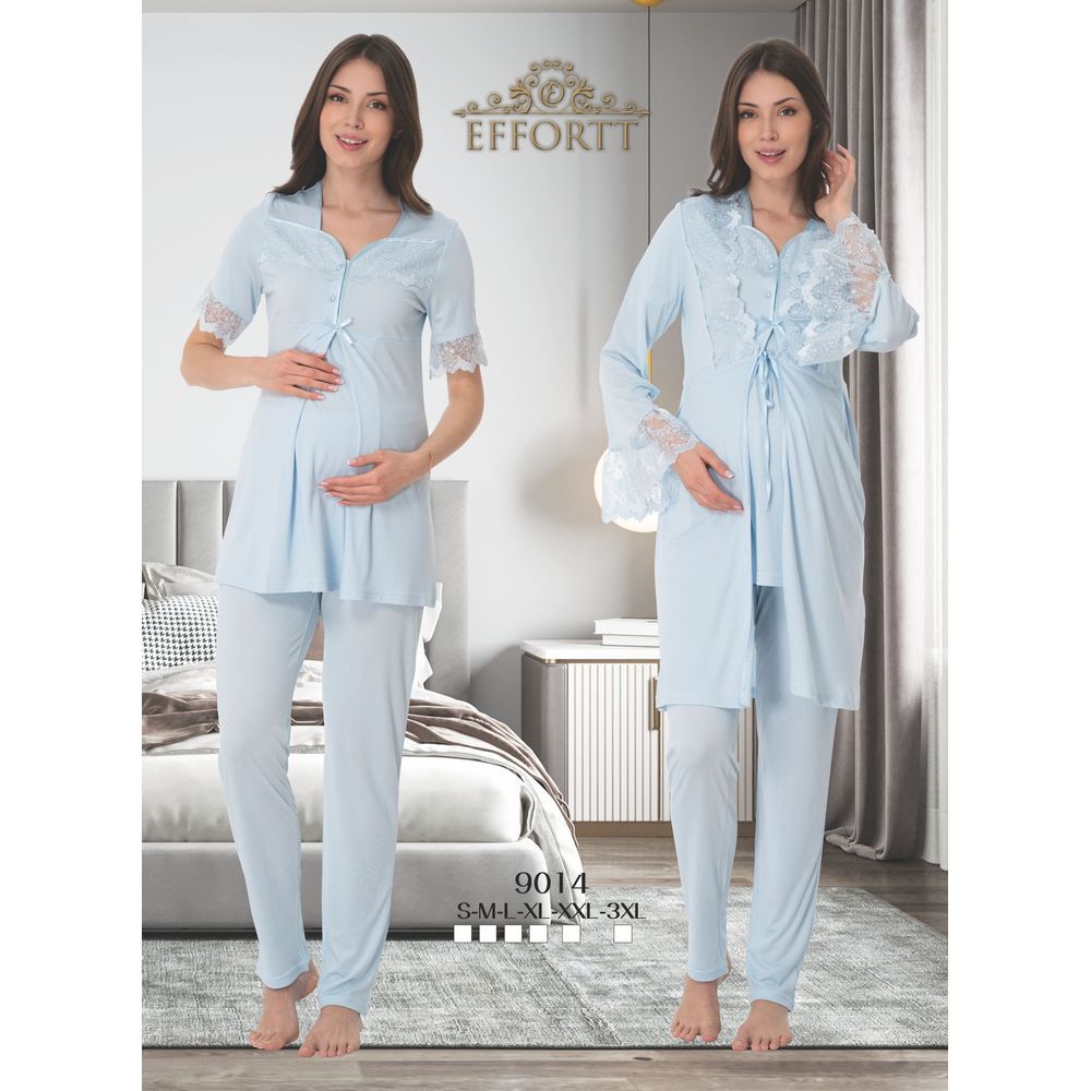 Mini Plum - 3pc-Set - Maternity Lace Detail Nightwear - Blue