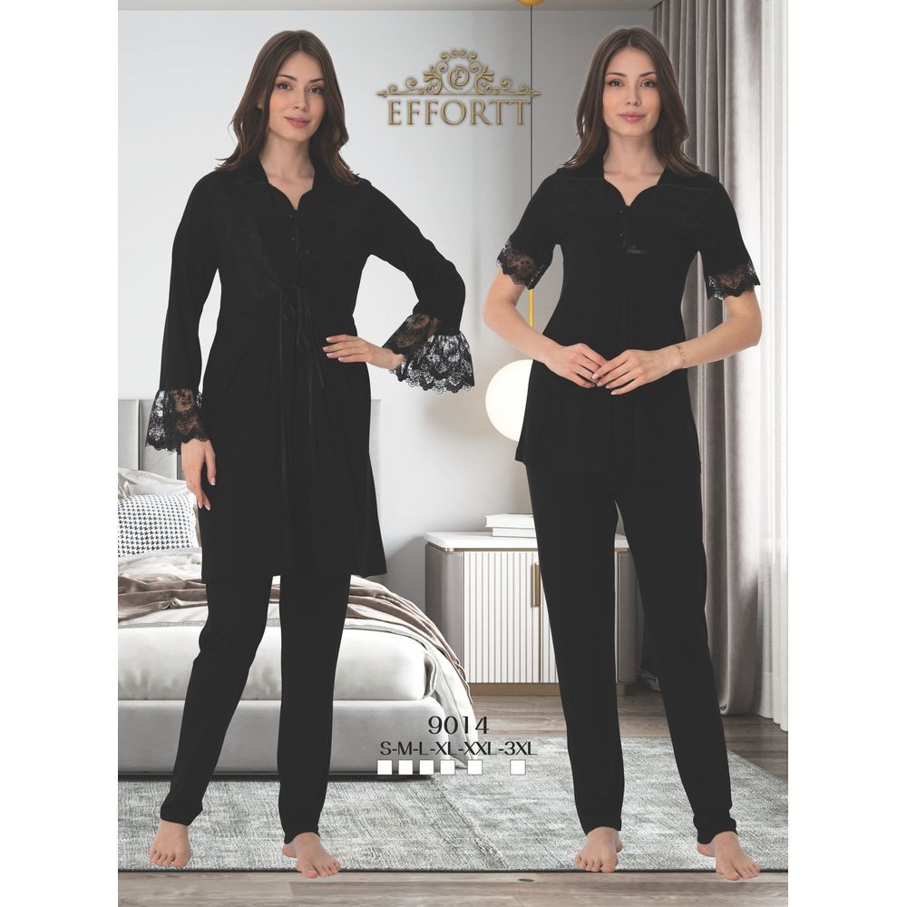 Mini Plum - 3pc-Set - Lace Maternity Pajamas & Robe - Black