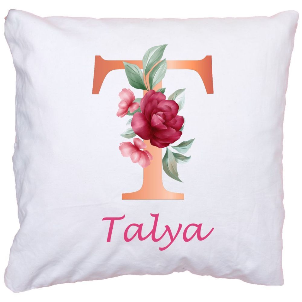 Mini Plum - Personalised Monogram Name Cushion Cover - White