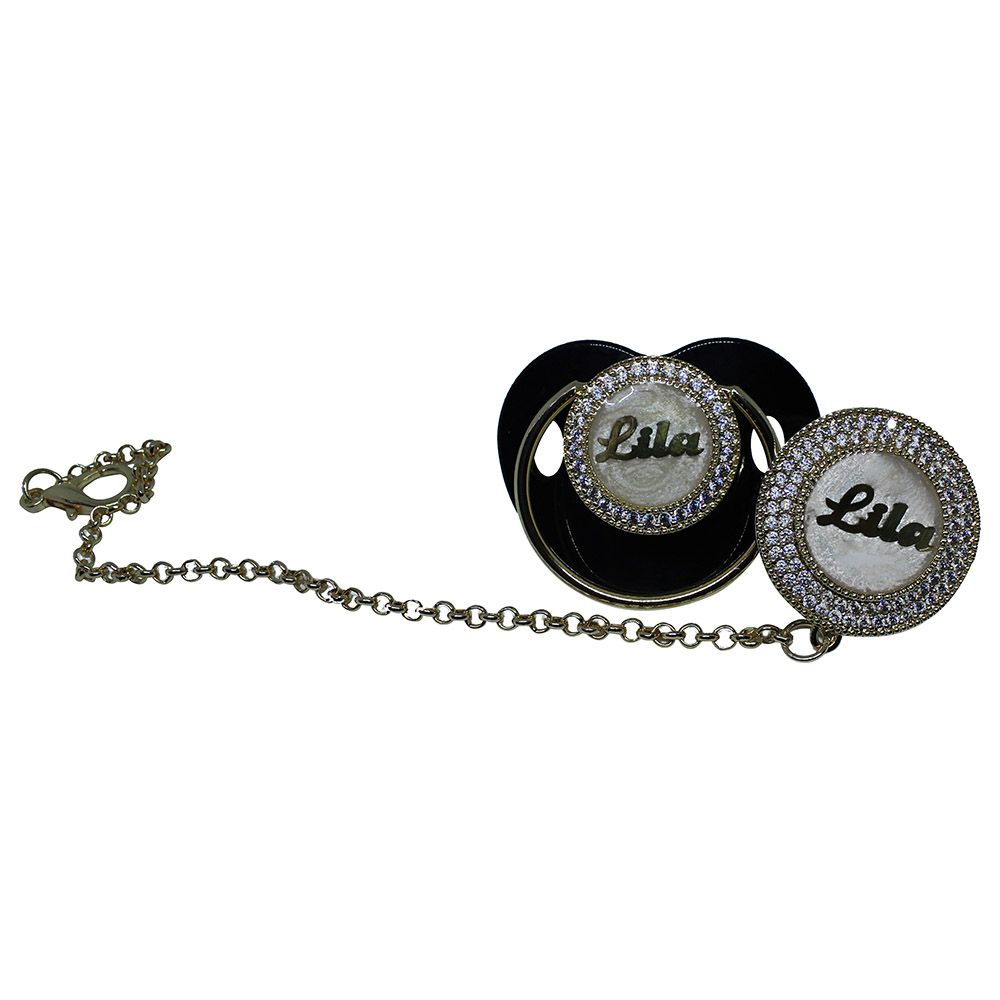 Mini Plum - Personalised Glam Pacifier & Clip Set - Black