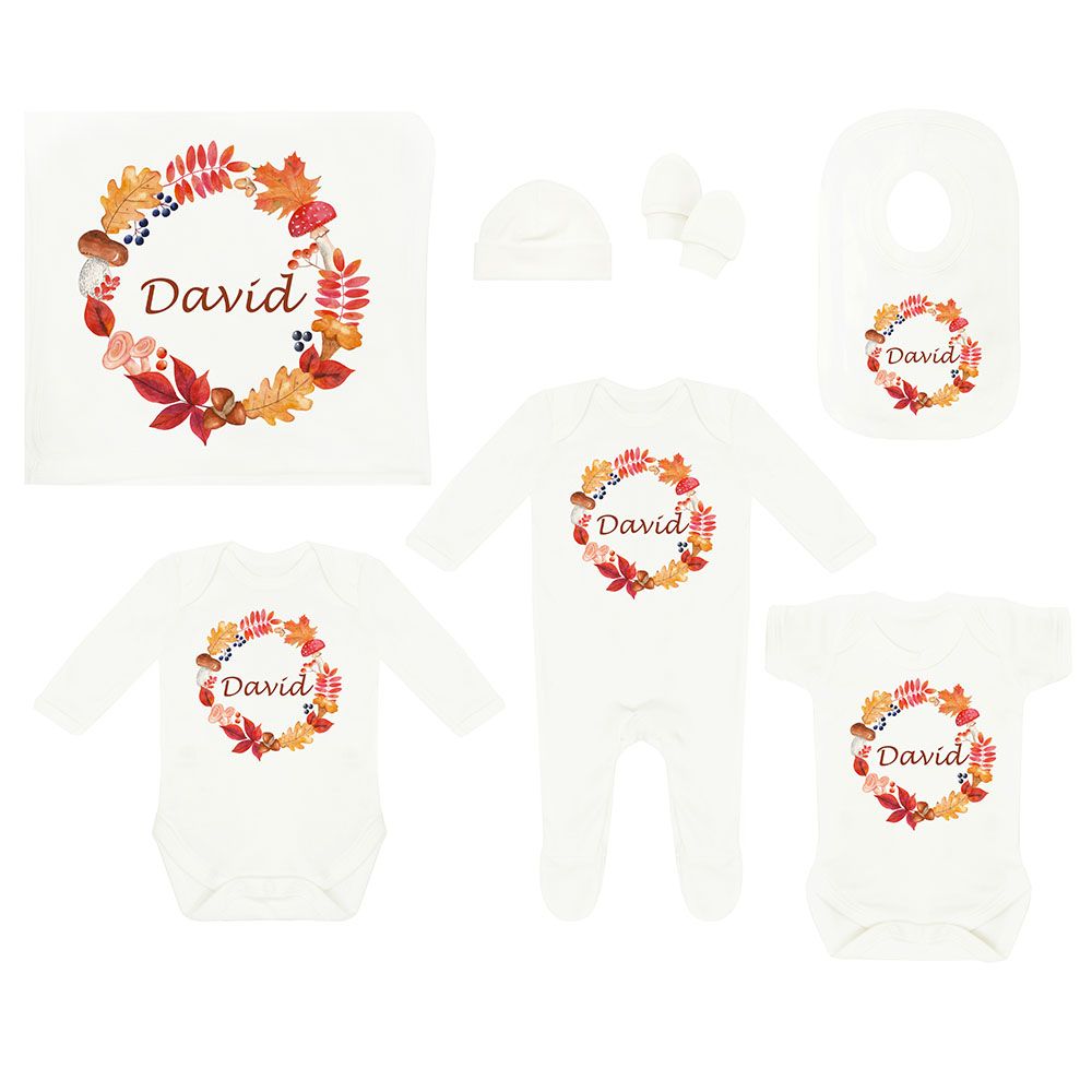 Mini Plum - Personalised Autumn Newborn Baby Set 7pcs