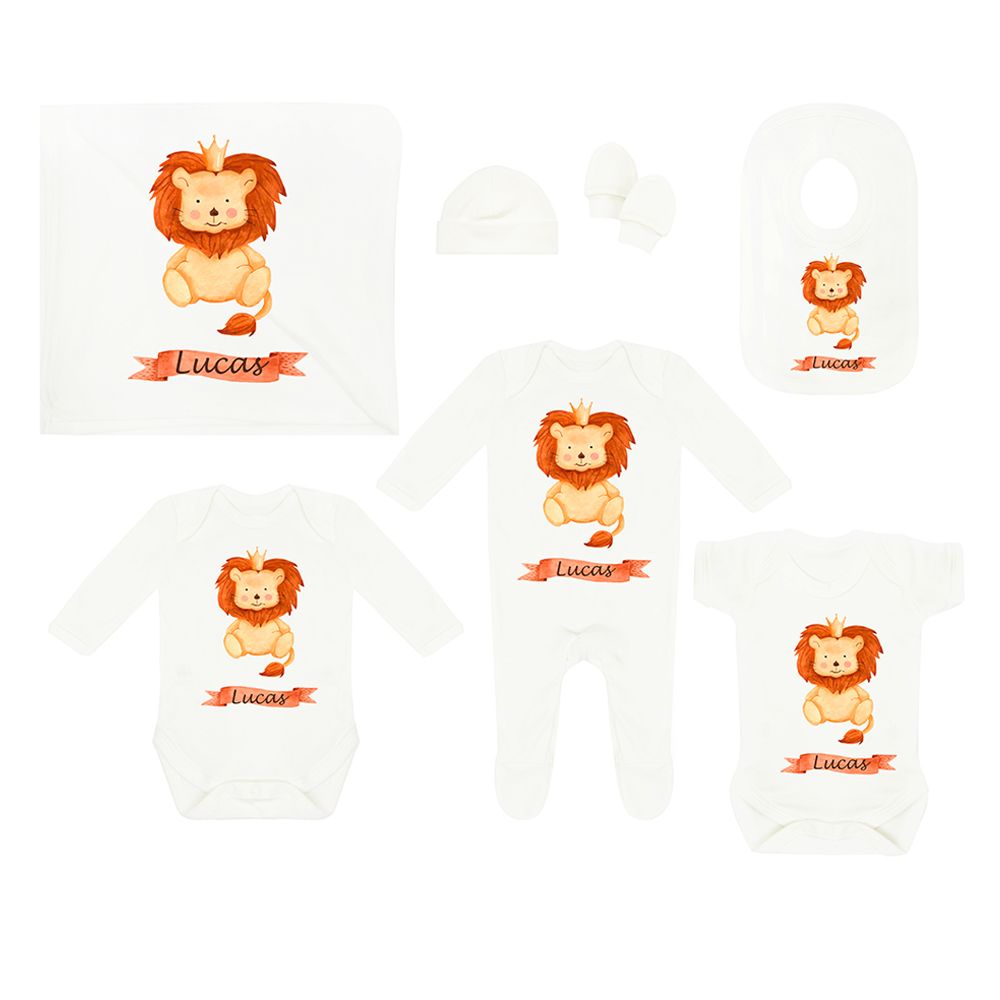 Mini Plum - Personalized Lion 7pc-Set - White