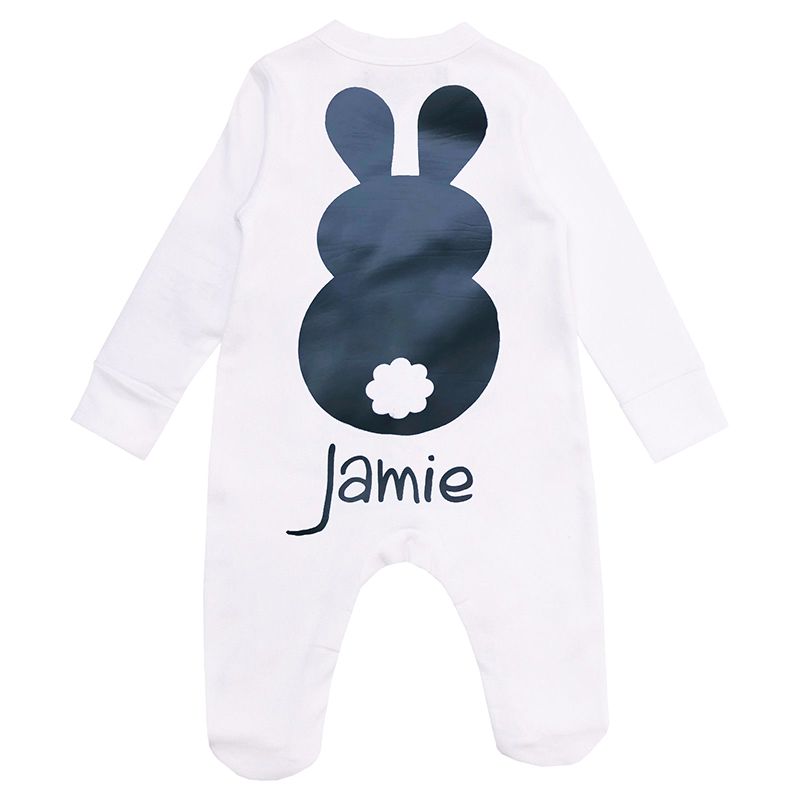 Mini Plum - Personalised Bunny Sleepsuit - White